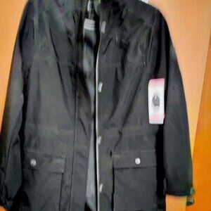 DKNY full length coat, NWT         black, logo full, SMALL